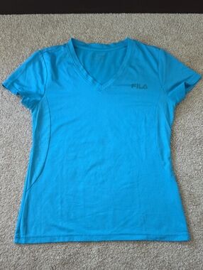FILA Women's Short-Sleeve V-Neck Tee in Bright Turquoise